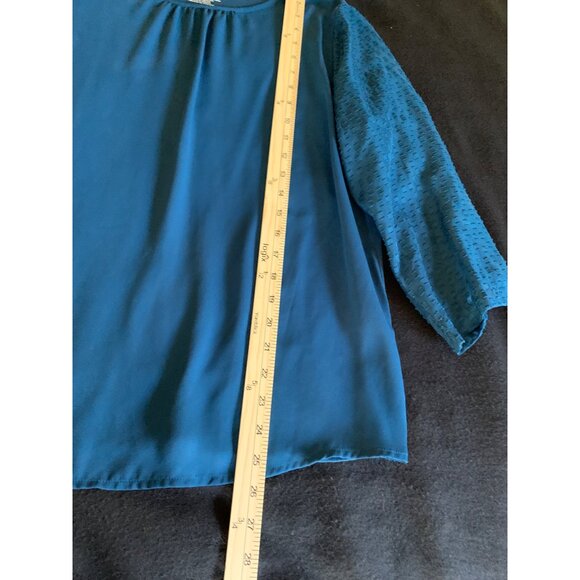 Van Heusen Womens Large Blue Blouse with Textured Sleeves - Picture 3 of 9